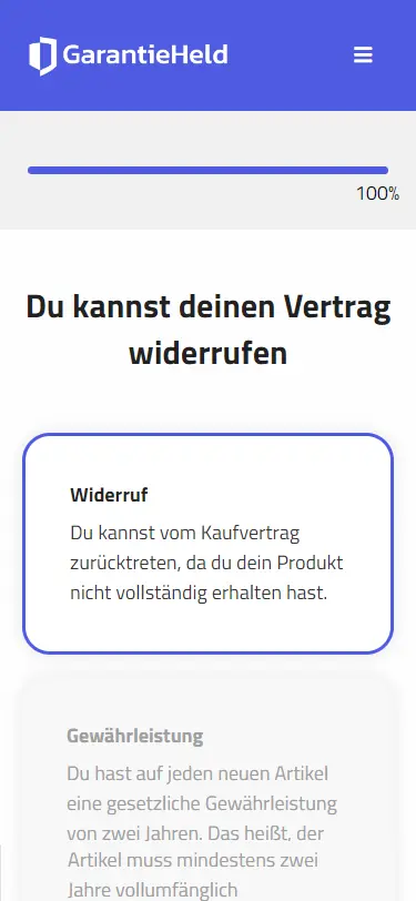 Berufung auf Gewährleistung, Reklamation, Garantie, Widerruf ist mit GarantieHeld jederzeit möglich