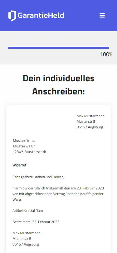 Berufung auf Gewährleistung, Reklamation, Garantie, Widerruf ist mit GarantieHeld jederzeit möglich